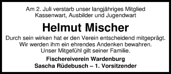 Traueranzeige von Helmut Mischer von Nordwest-Zeitung