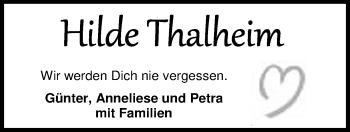 Traueranzeige von Hilde Thalheim von Nordwest-Zeitung
