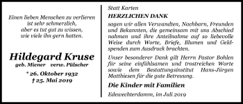 Traueranzeige von Hildegard Kruse von Nordwest-Zeitung