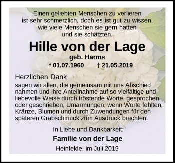 Traueranzeige von Hille von der Lage von Nordwest-Zeitung