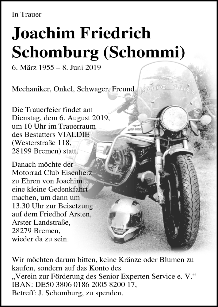  Traueranzeige für Joachim Friedrich Schomburg vom 27.07.2019 aus Nordwest-Zeitung