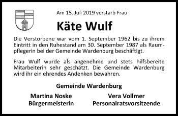 Traueranzeige von Käte Wulf von Nordwest-Zeitung