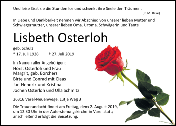 Traueranzeige von Lisbeth Osterloh von Nordwest-Zeitung