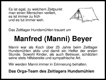 Traueranzeige von Manfred Beyer von Nordwest-Zeitung