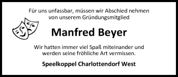 Traueranzeige von Manfred Beyer von Nordwest-Zeitung