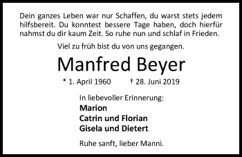 Traueranzeige von Manfred Beyer von Nordwest-Zeitung
