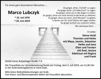 Traueranzeige von Marco Lubczyk von Nordwest-Zeitung