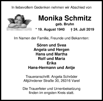 Traueranzeige von Monika Schmitz von Nordwest-Zeitung