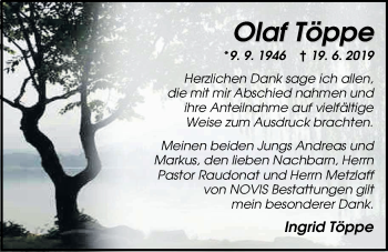 Traueranzeige von Olaf Töppe von Nordwest-Zeitung