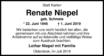Traueranzeige von Renate Niepel von Nordwest-Zeitung