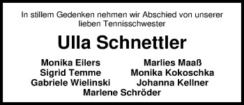 Traueranzeige von Ursula Schnettler von Nordwest-Zeitung