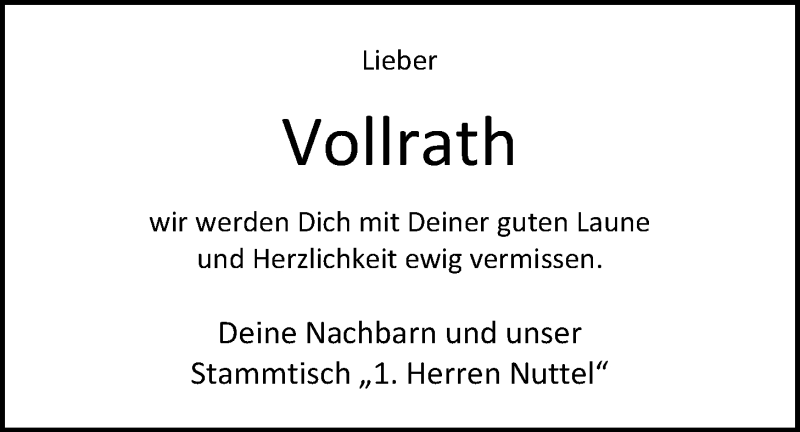  Traueranzeige für Vollrath Dirksen vom 06.07.2019 aus Nordwest-Zeitung