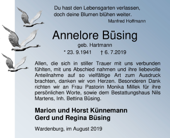 Traueranzeige von Annelore Büsing von Nordwest-Zeitung