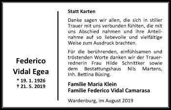 Traueranzeige von Federico Vidal Egea von Nordwest-Zeitung