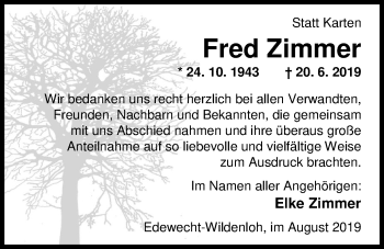 Traueranzeige von Fred Zimmer von Nordwest-Zeitung