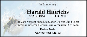 Traueranzeige von Harald Hinrichs von Nordwest-Zeitung