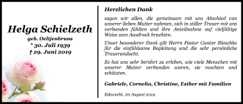 Traueranzeige von Helga Schielzeth von Nordwest Zeitung