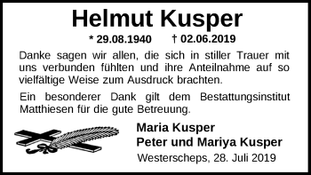 Traueranzeige von Helmut Kusper von Nordwest-Zeitung