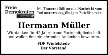 Traueranzeige von Hermann Müller von Nordwest-Zeitung
