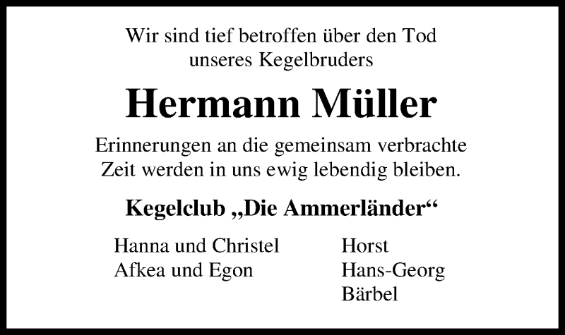  Traueranzeige für Hermann Müller vom 13.08.2019 aus Nordwest-Zeitung