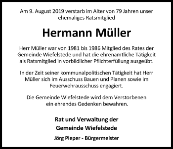 Traueranzeige von Hermann Müller von Nordwest-Zeitung