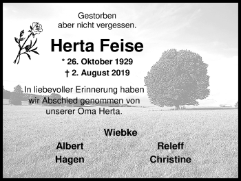 Traueranzeige von Herta Feise von Nordwest-Zeitung