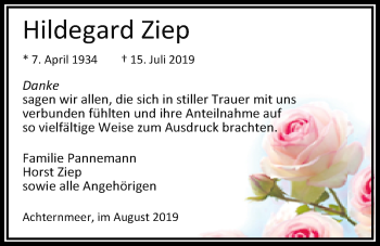 Traueranzeige von Hildegard Ziep von Nordwest-Zeitung
