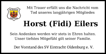 Traueranzeige von Horst ( Fidi) Eilers von Nordwest-Zeitung