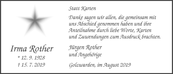 Traueranzeige von Irma Rother von Nordwest-Zeitung