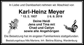 Traueranzeige von Karl-Heinz Meyer von Nordwest-Zeitung