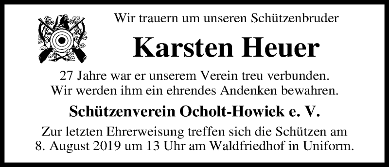  Traueranzeige für Karsten Heuer vom 06.08.2019 aus Nordwest-Zeitung