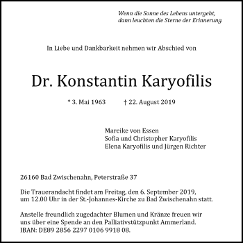 Traueranzeige von Dr. Konstantin Karyofilis von Nordwest-Zeitung
