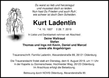 Traueranzeige von Kurt Ladentin von Nordwest-Zeitung