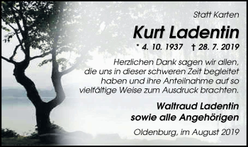 Traueranzeige von Kurt Ladentin von Nordwest-Zeitung