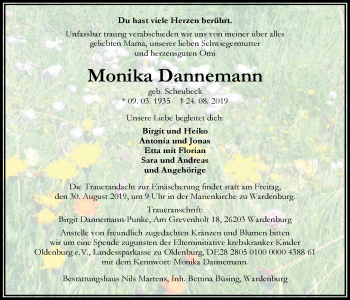 Traueranzeige von Monika Dannemann von Nordwest-Zeitung