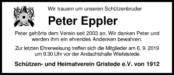 Traueranzeige von Peter Eppler von Nordwest-Zeitung