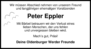 Traueranzeige von Peter Eppler von Nordwest-Zeitung