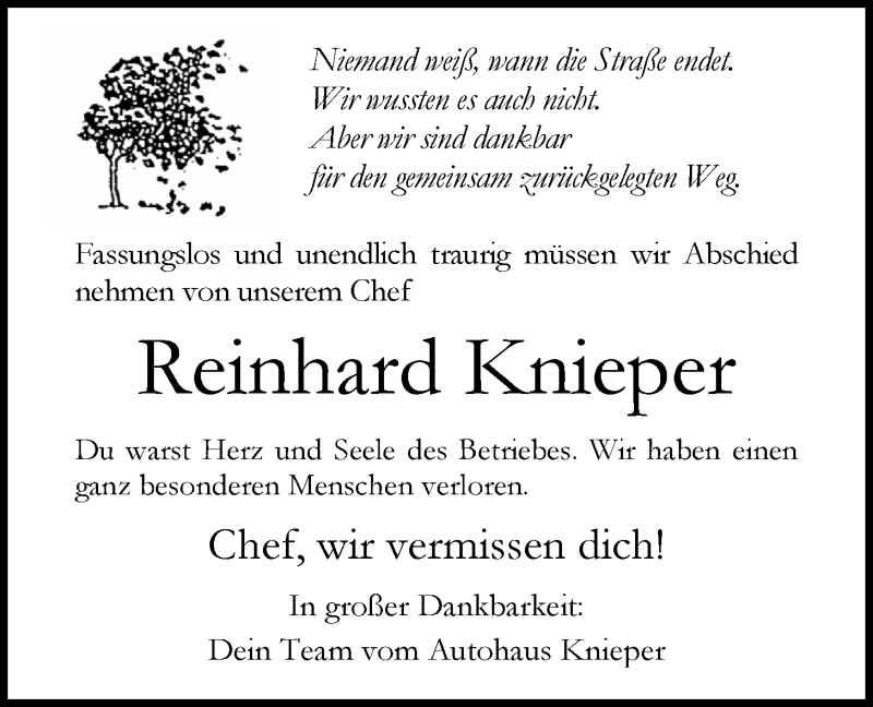  Traueranzeige für Reinhard Knieper vom 17.08.2019 aus Nordwest Zeitung