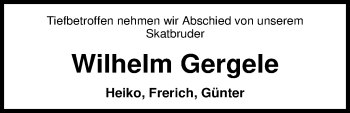 Traueranzeige von Wilhelm Gergele von Nordwest-Zeitung