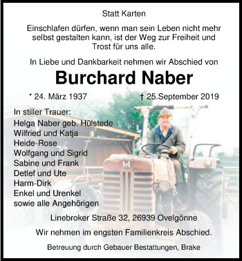 Traueranzeige von Burchard Naber von Nordwest-Zeitung