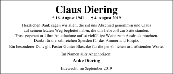 Traueranzeige von Claus Diering von Nordwest-Zeitung
