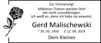 Traueranzeige von Gerd Malischewski von Nordwest-Zeitung