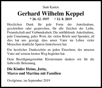 Traueranzeige von Gerhard Wilhelm Keppel von Nordwest-Zeitung
