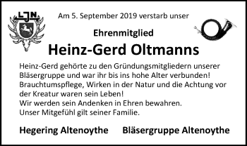 Traueranzeige von Heinz-Gerd Oltmanns von Nordwest-Zeitung