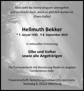 Traueranzeige von Hellmuth Bekker von Nordwest-Zeitung