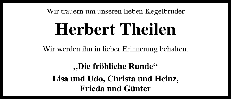  Traueranzeige für Herbert Theilen vom 06.09.2019 aus Nordwest-Zeitung