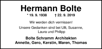 Traueranzeige von Hermann Bolte von Nordwest-Zeitung