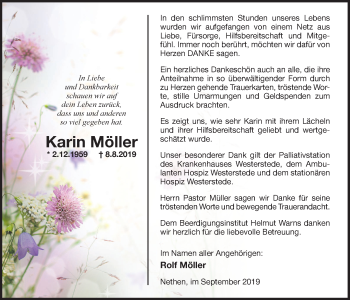 Traueranzeige von Karin Möller von Nordwest-Zeitung