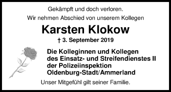 Traueranzeige von Karsten Klokow von Nordwest-Zeitung