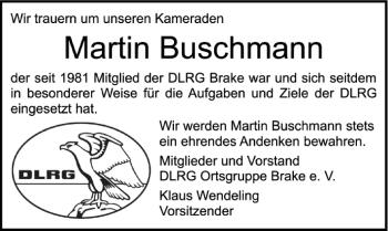 Traueranzeige von Martin Buschmann von Nordwest-Zeitung